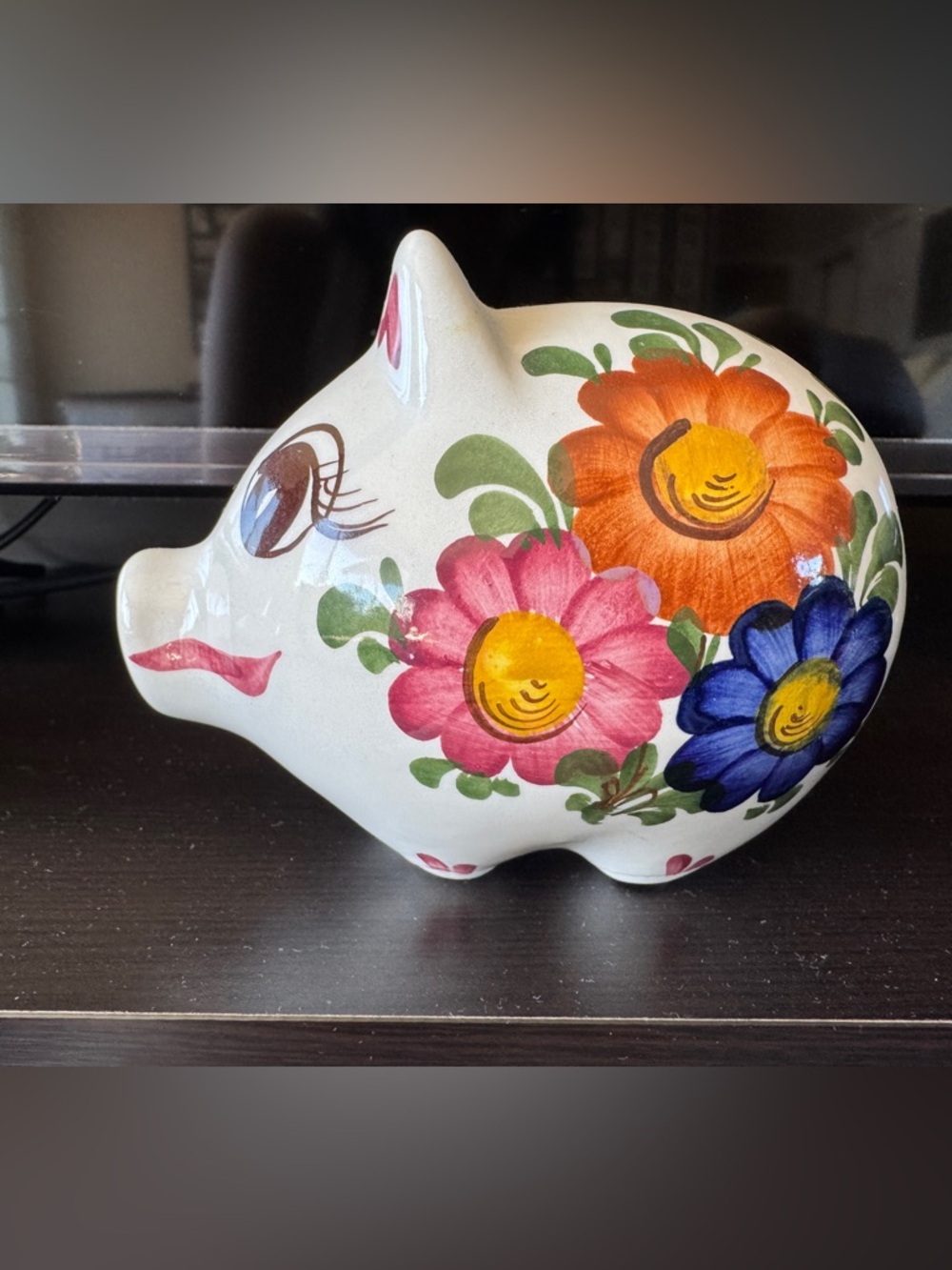 Hand-Painted Floral Ceramic Piggy coin bank Figurine